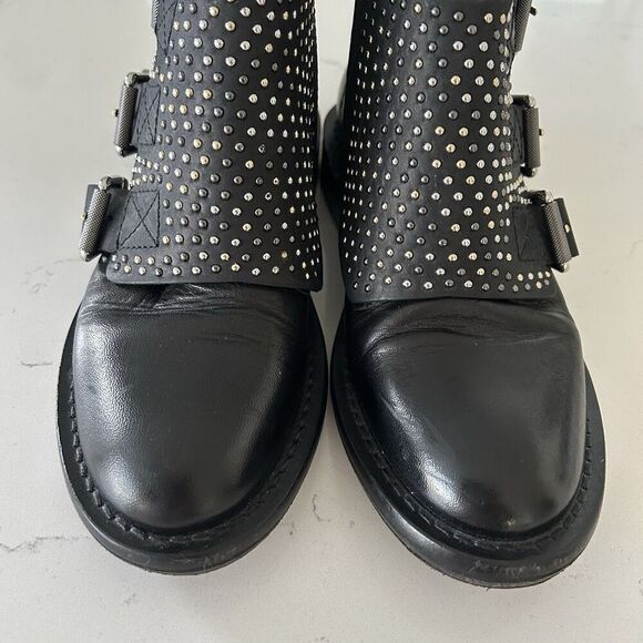 ZADIG & VOLTAIRE PARIS STUDDED HARNESS LEATHER ANKLE BOOTIES SZ 36 5.5 Steampunk - Picture 3 of 14